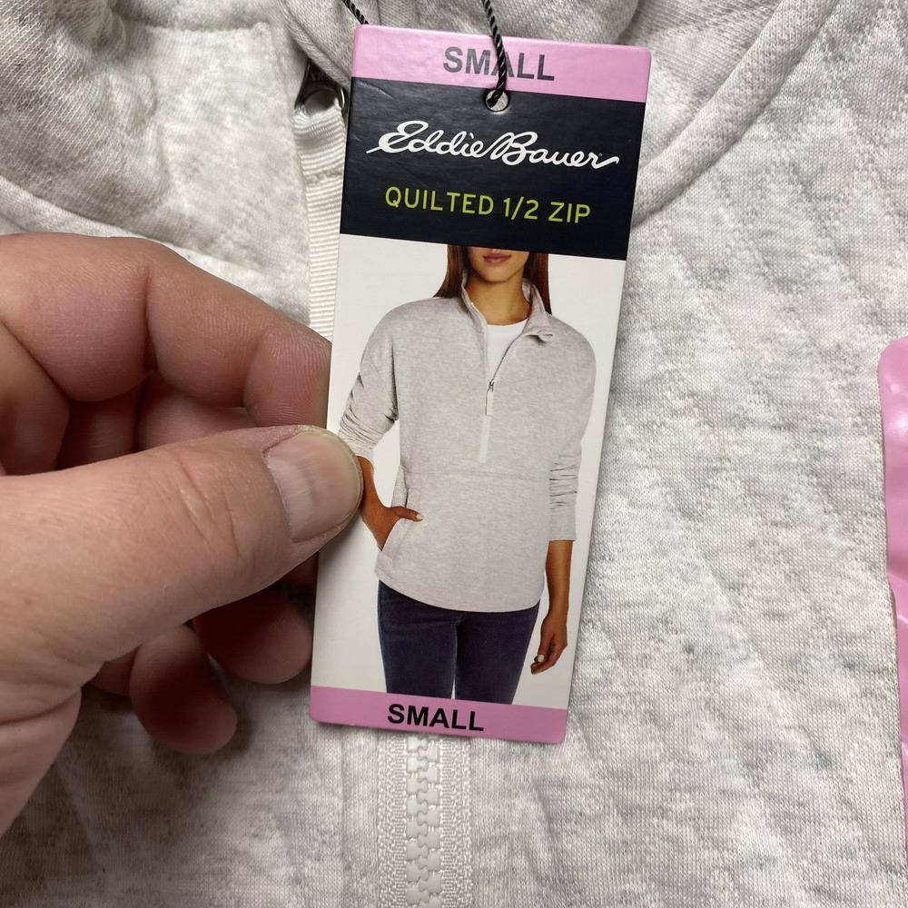 Eddie Bauer Pullover Womens Small Gray Quilted 1/2 Zip Mock Neck Sweatshirt - Picture 4 of 10
